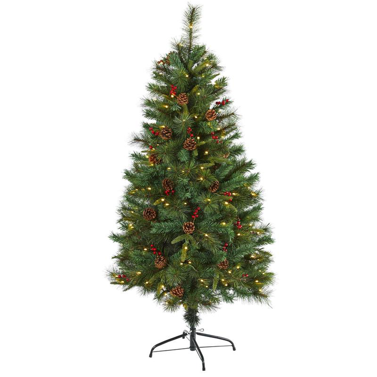 5 Mixed Pine Artificial Christmas Tree with 150 Clear LED Lights Pine Cones and Berries