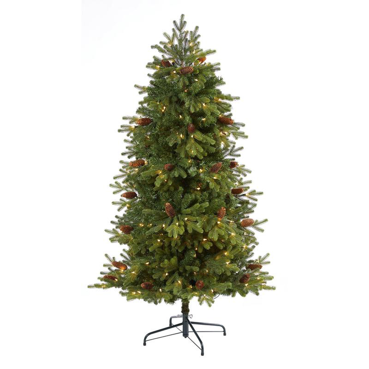 55 Yukon Mountain Fir Artificial Christmas Tree with 250 Clear Lights Pine Cones and 800 Bendable Branches
