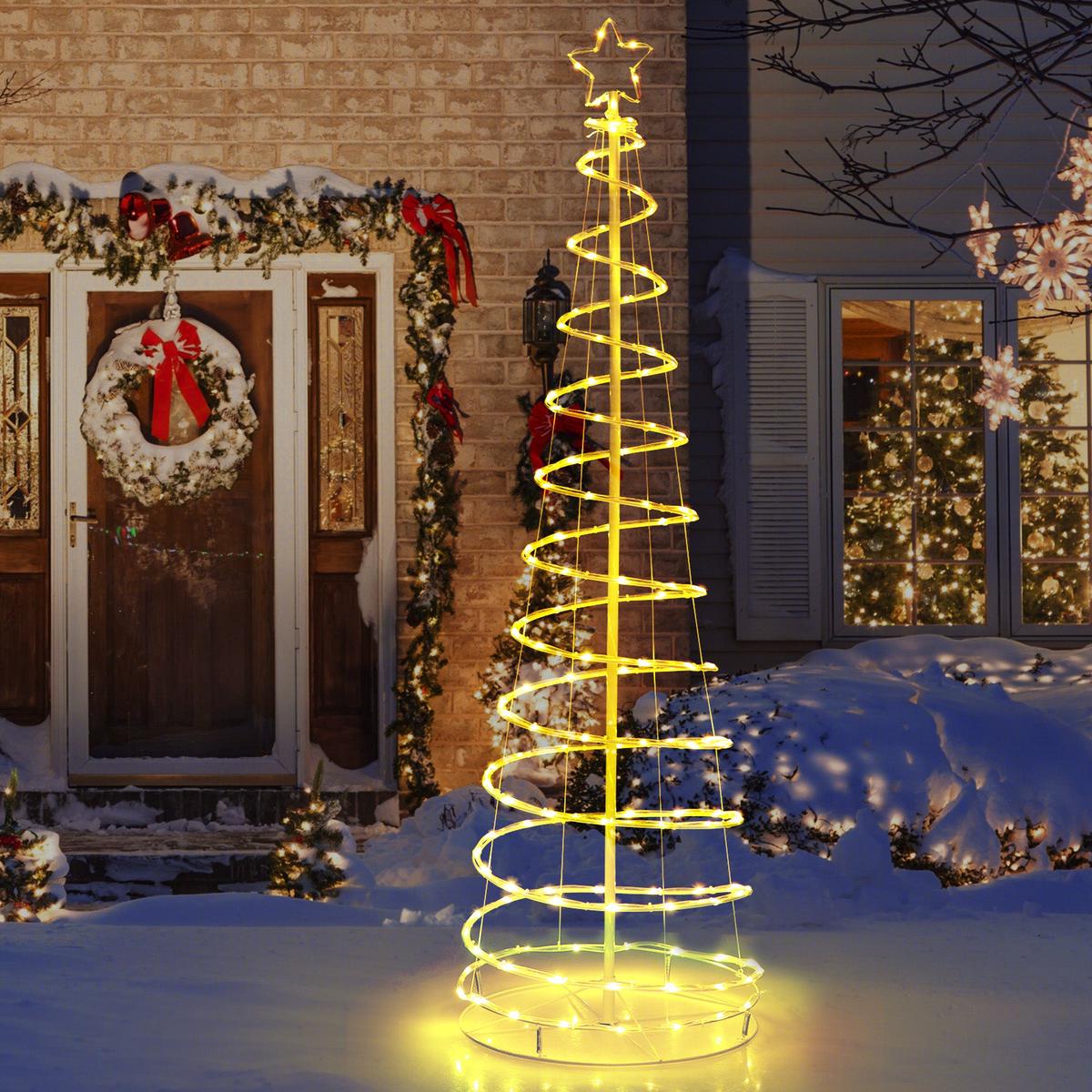 6 - 6 Feet Light Up Spiral Christmas Tree with Tree Top Star-White