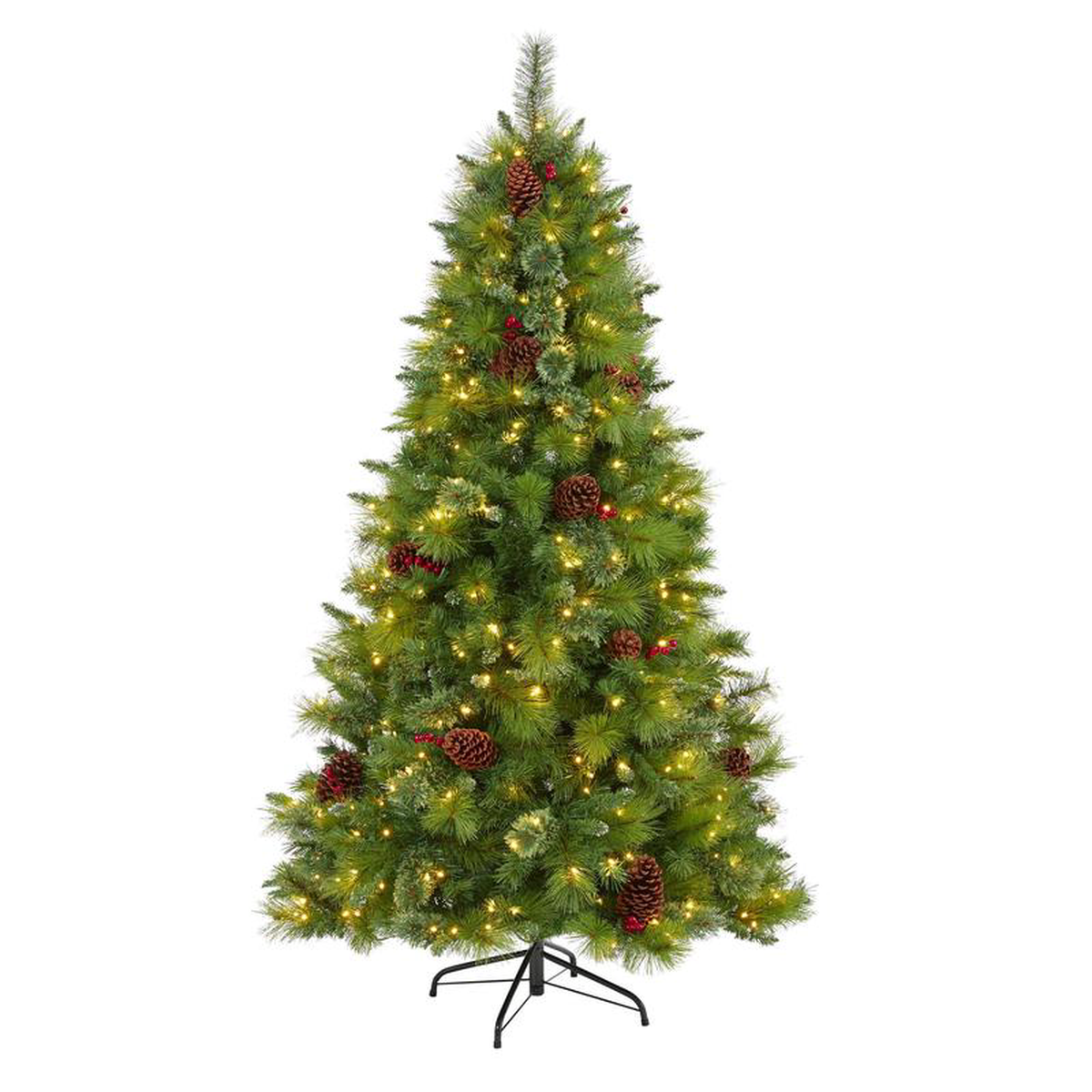 6 Montana Mixed Pine Artificial Christmas Tree with Pine Cones Berries and 350 Clear LED Lights
