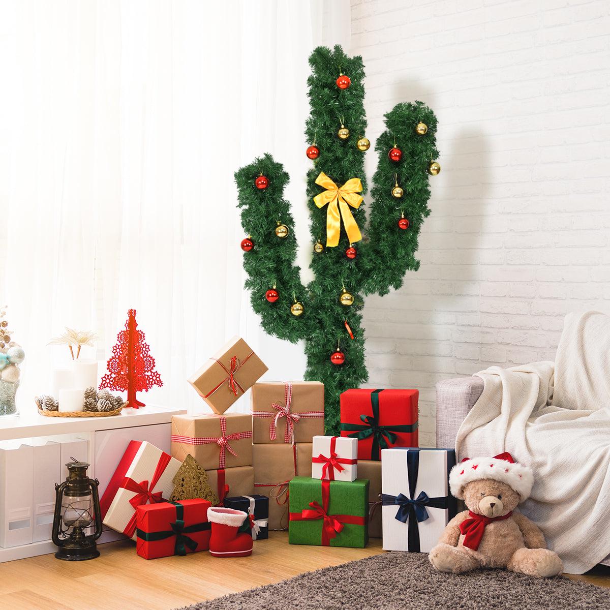 6  PVC  LED  - 6  6 Feet Artificial Cactus PVC Christmas Tree with LED Lights and Ball Ornaments-6 ft