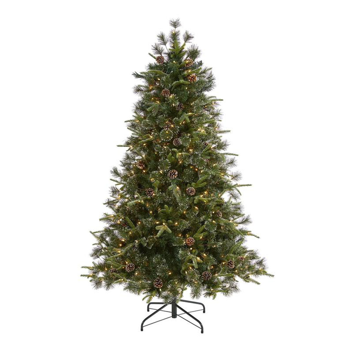 6 Snowed Tipped Clermont Mixed Pine Artificial Christmas Tree with 250 Clear LED Lights Pine Cones and 1242 Bendable Branches
