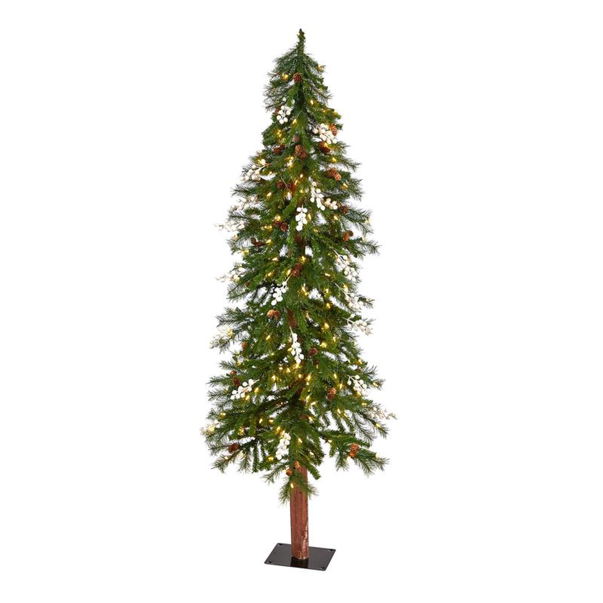 68217 Alpine Artificial Christmas Tree with Pinecones Berries and 200 White Warm LED Lights