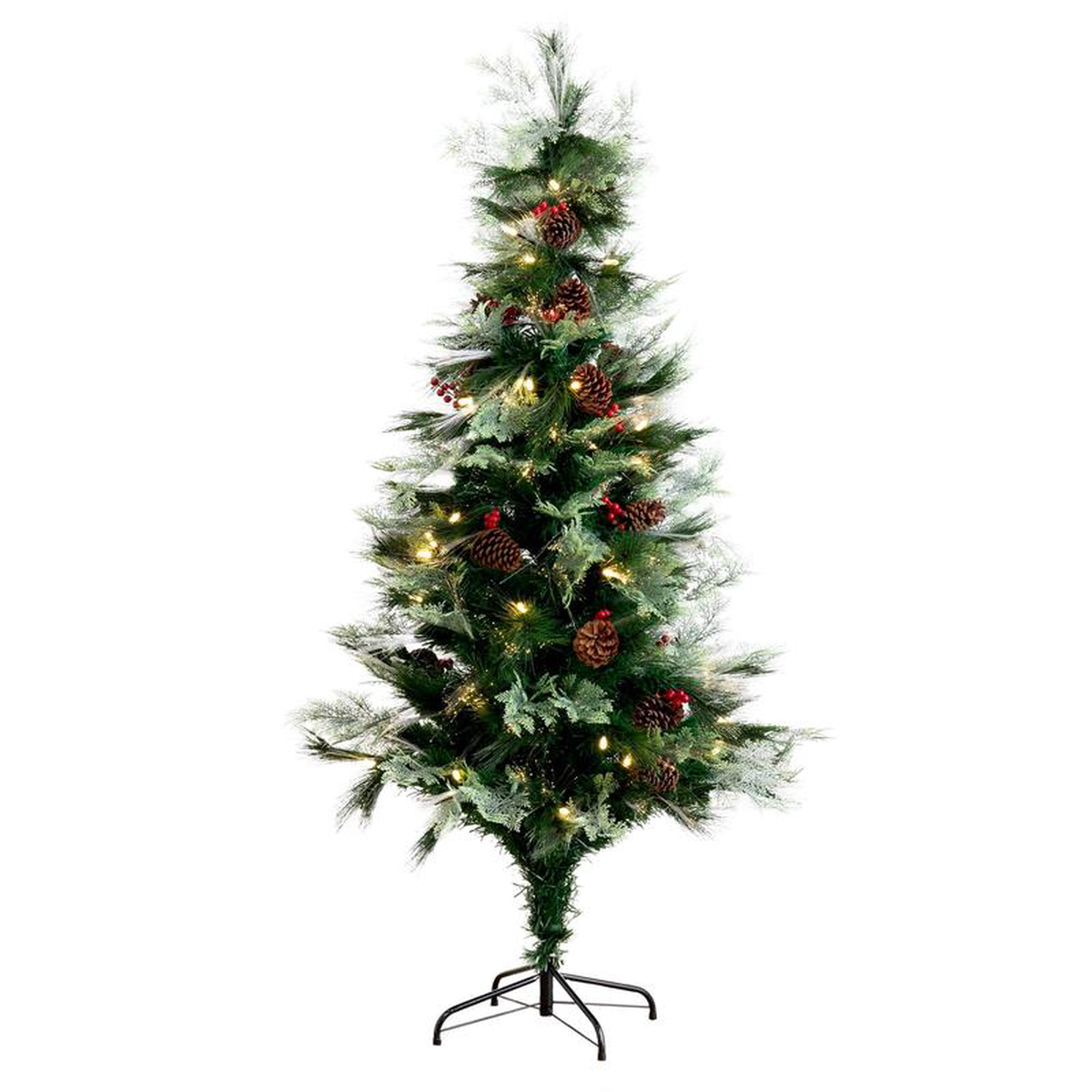 68217 Pre-Lit Fiber Optic Artificial Pinecone 038 Berries Christmas Tree with 64 Warm White LED Lights