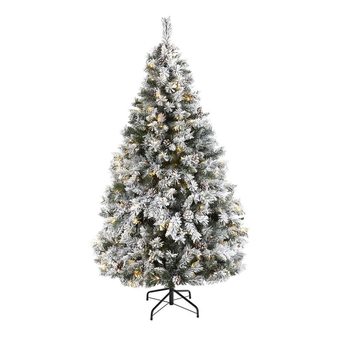 68242 Flocked White River Mountain Pine Artificial Christmas Tree with Pinecones and 250 Clear LED Lights