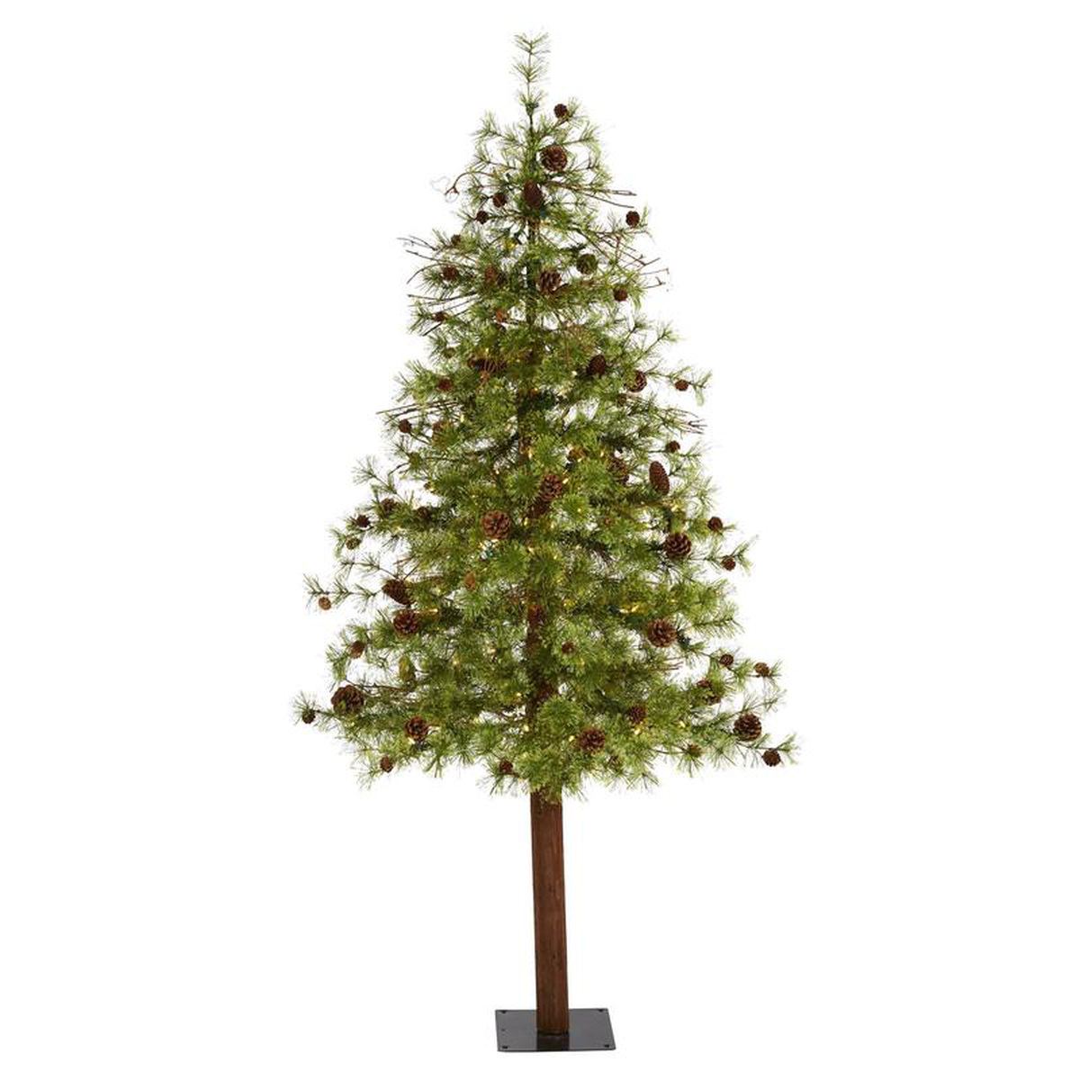 68242 Wyoming Alpine Artificial Christmas Tree with 150 Clear (multifunction) LED Lights and Pine Cones on Natural Trunk