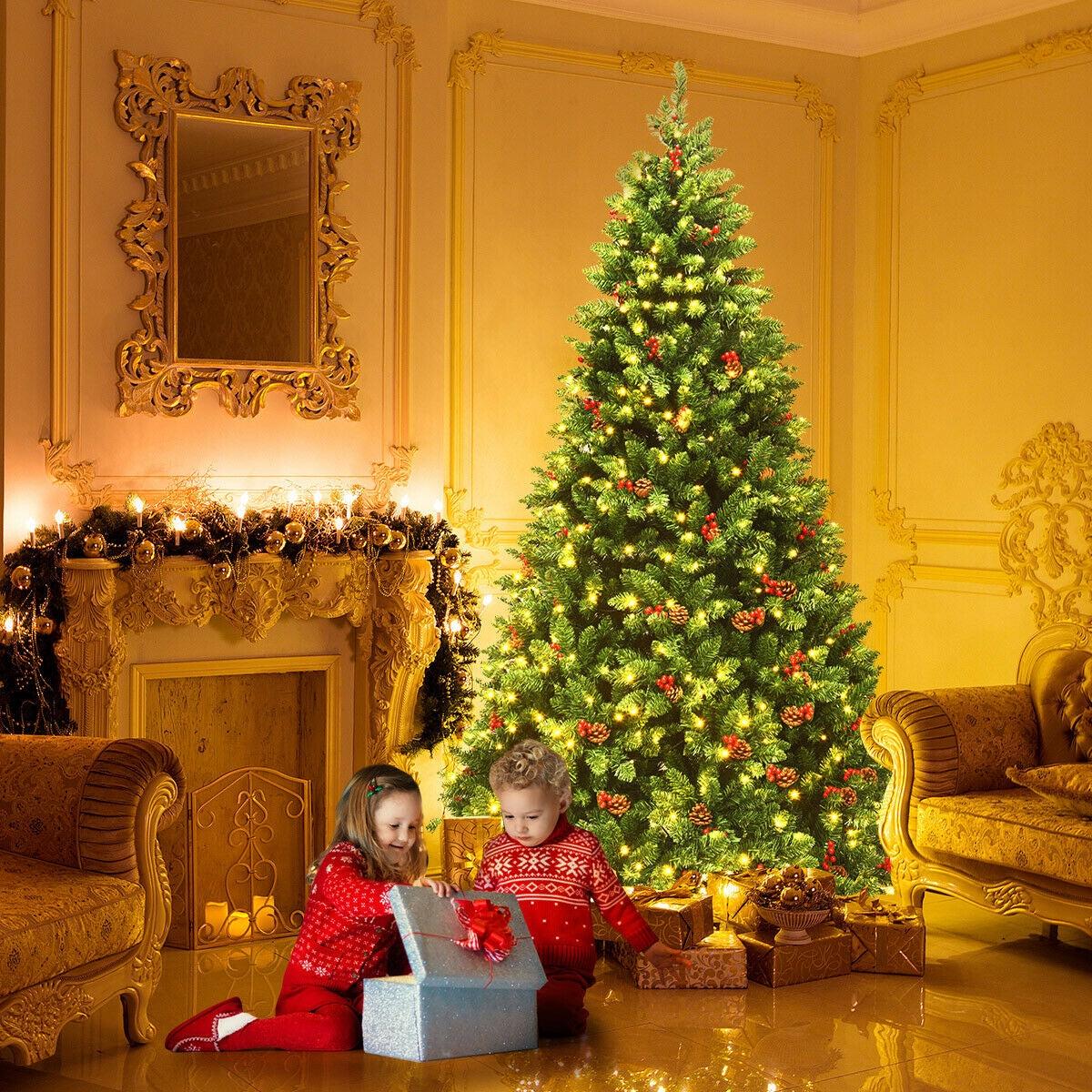 7.5  550  LED  7.5 Feet Pre-lit Hinged Christmas Tree with 550 LED Lights and Sturdy Metal Stand