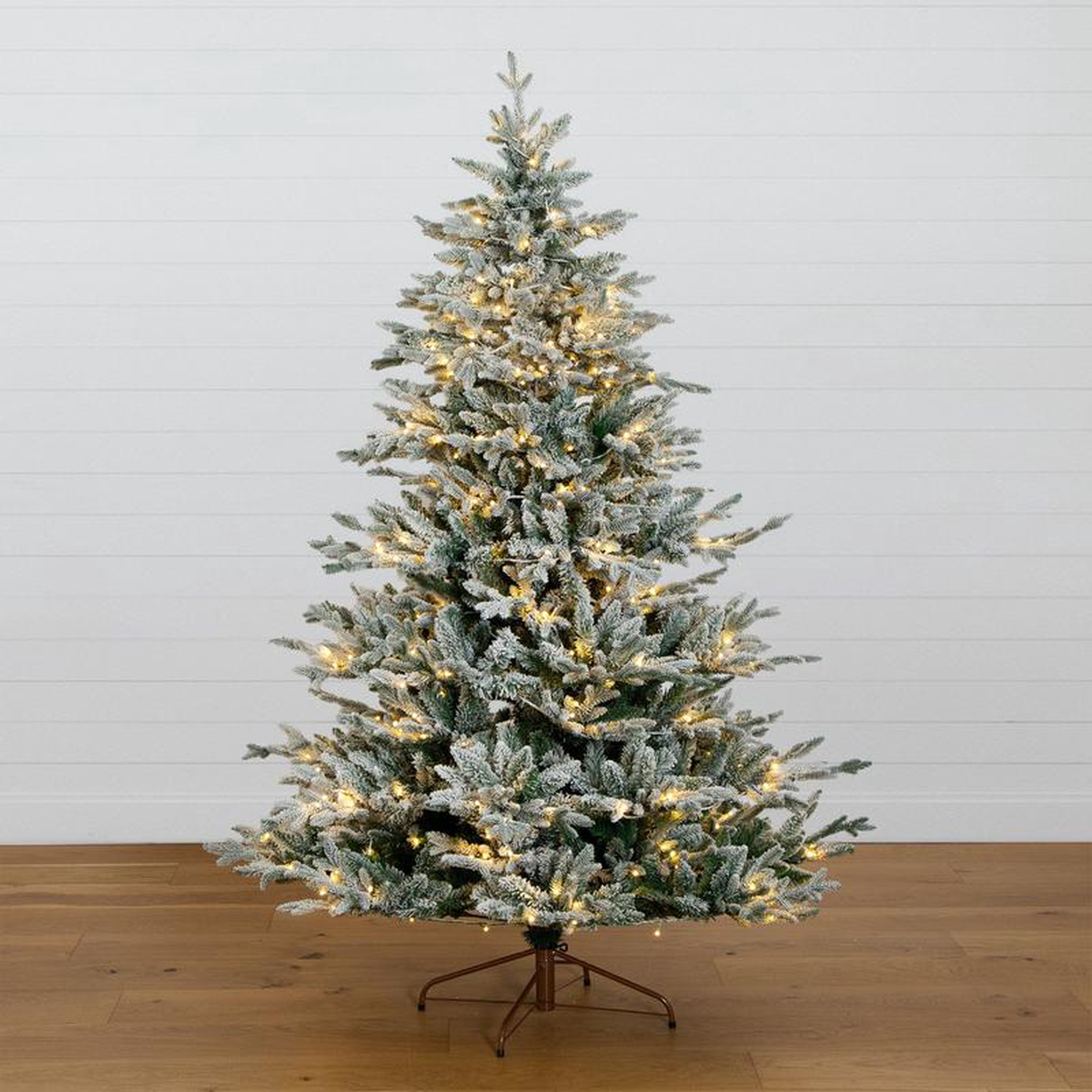 7 Pre-Lit Artificial Fraser Fir Flocked Christmas Tree with Instant Connect Technology and 400 Warm White LED Lights