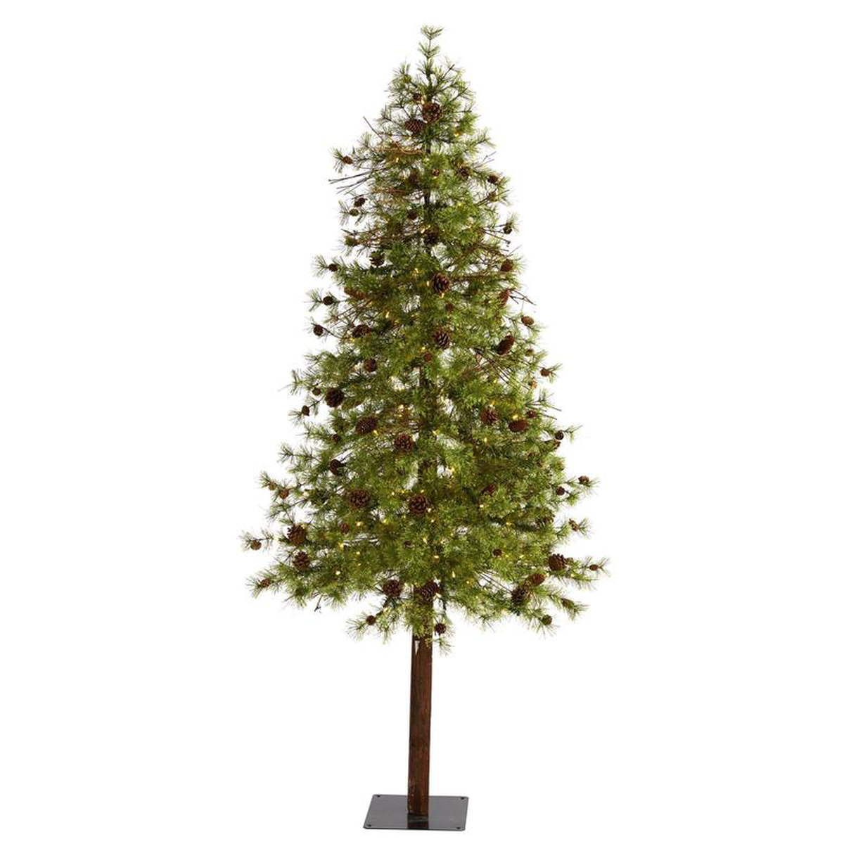78242 Wyoming Alpine Artificial Christmas Tree with 200 Clear (multifunction) LED Lights and Pine Cones on Natural Trunk