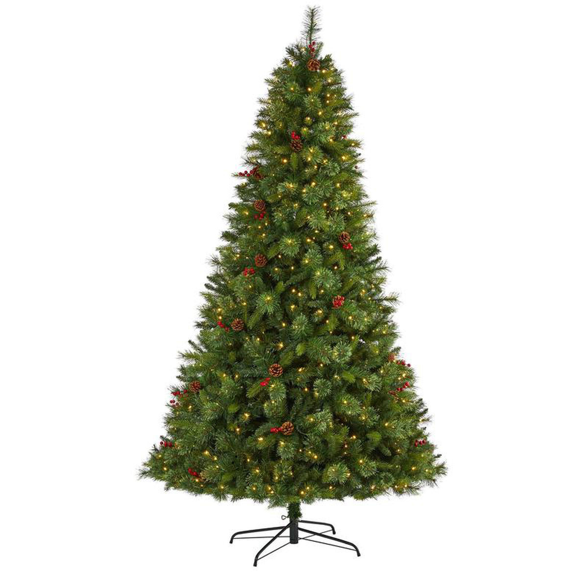 8 Aberdeen Spruce Artificial Christmas Tree with 500 Clear LED Lights Pine Cones and Red Berries