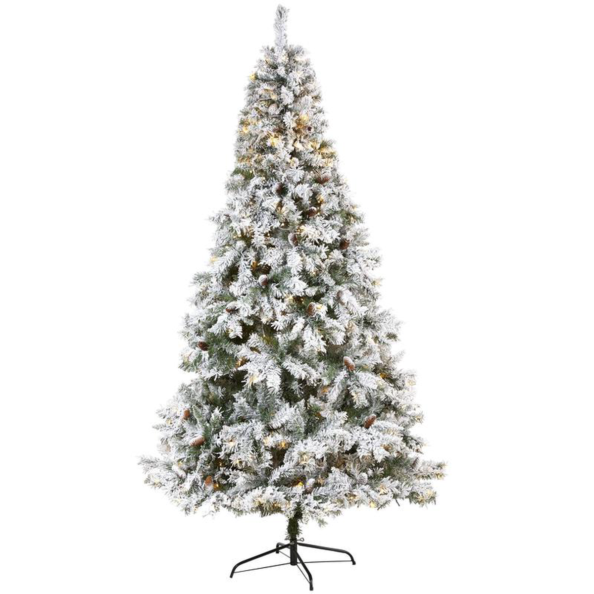 88217 Flocked White River Mountain Pine Artificial Christmas Tree with Pinecones and 500 Clear LED Lights