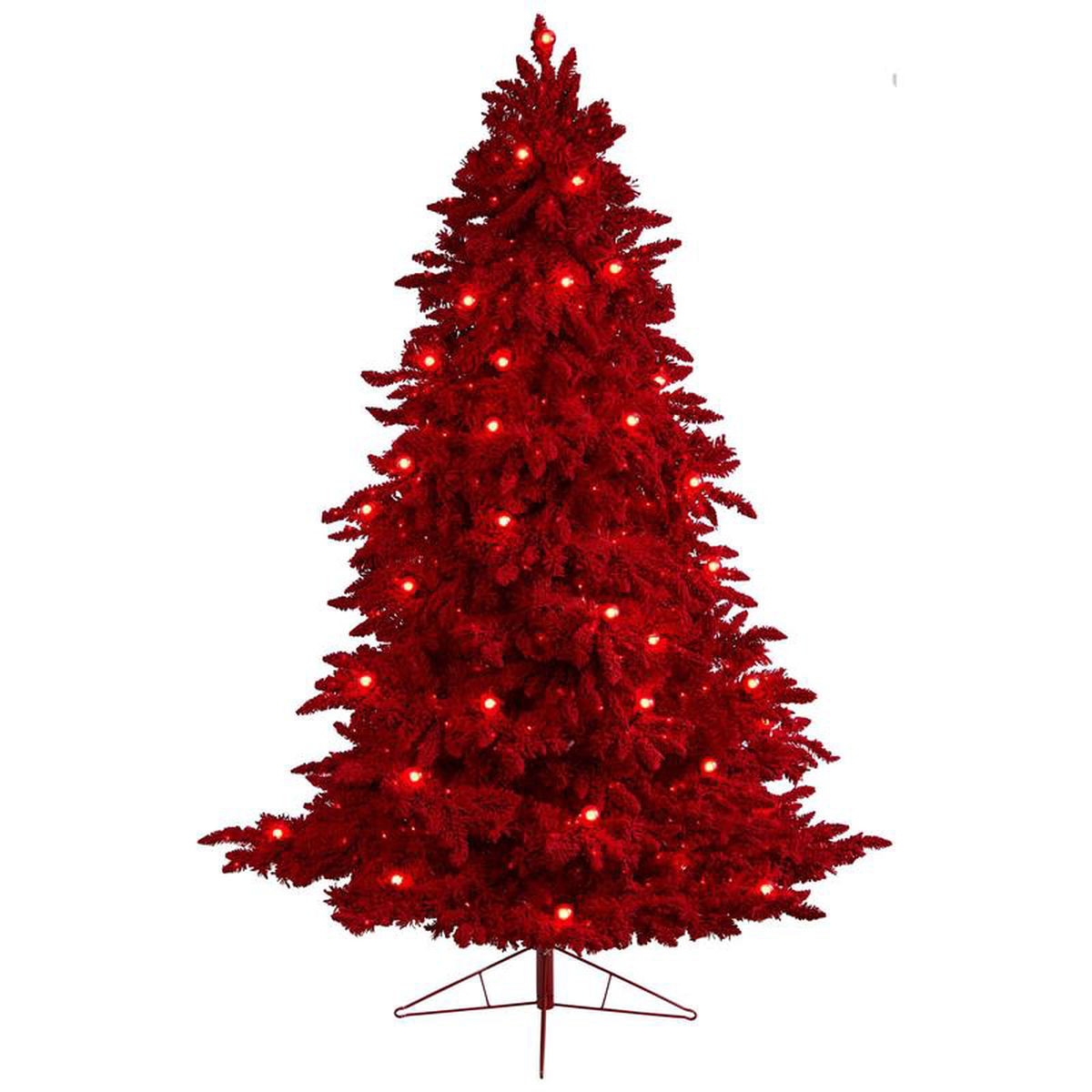 88242 Red Flocked Fraser Fir Artificial Christmas Tree