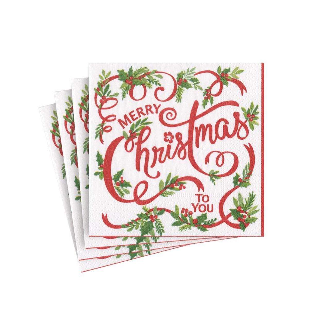 Caspari Merry Christmas to You Napkin - 20 Cocktail Per Pack - Default Title