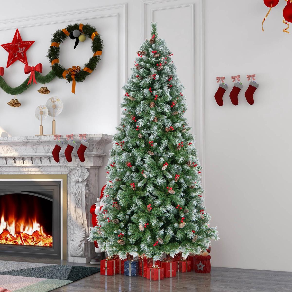 PVC  LED  - 7.5  Hinged Christmas Tree with PVC Branch Tips and Warm White LED Lights-7.5 ft