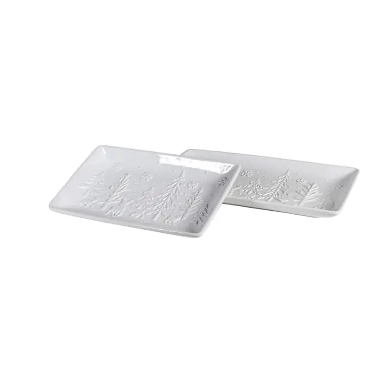 Set Of 2 White Xmas Scene Decorative Plates