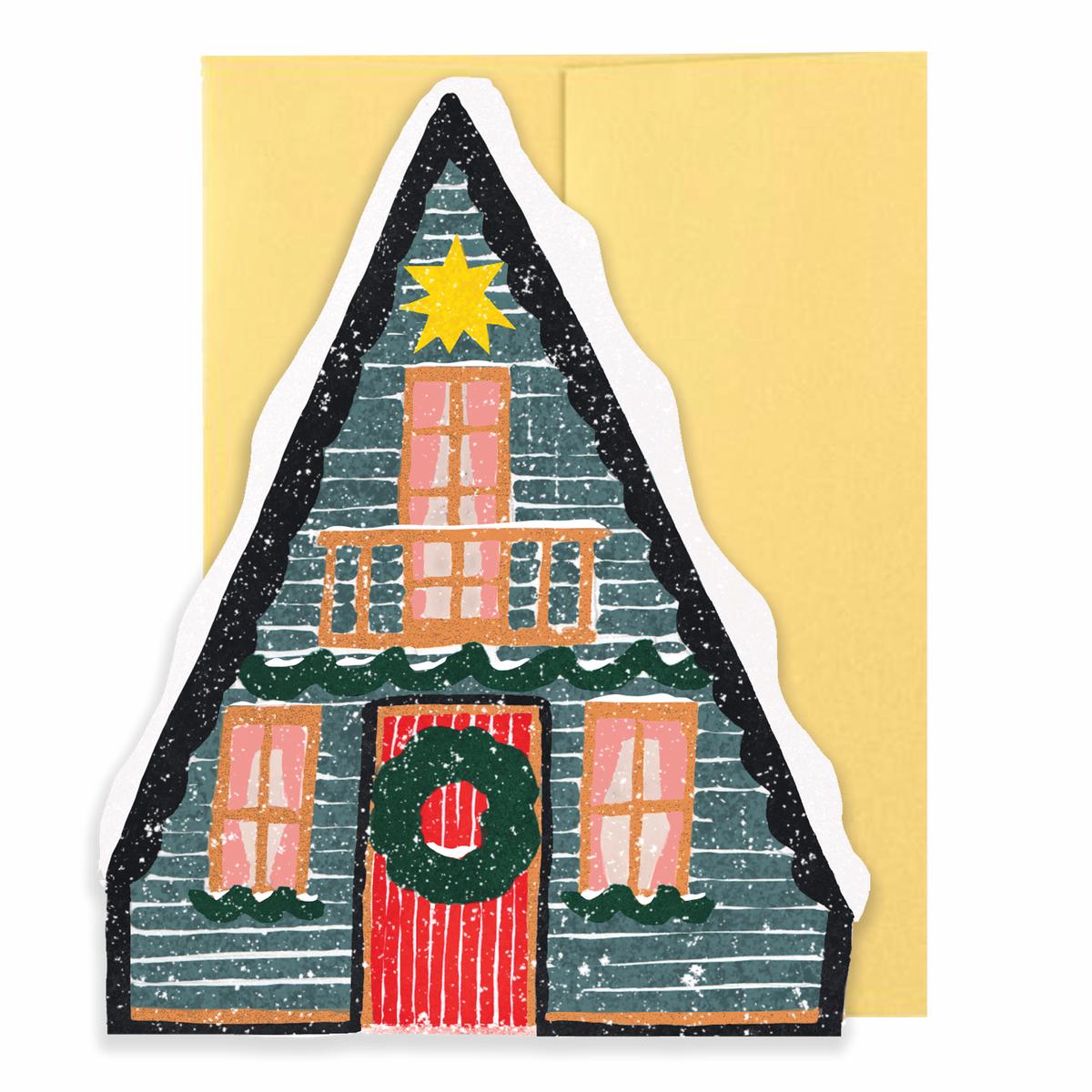 Blue Cottage Die Cut Card - Winter Cottage Collection